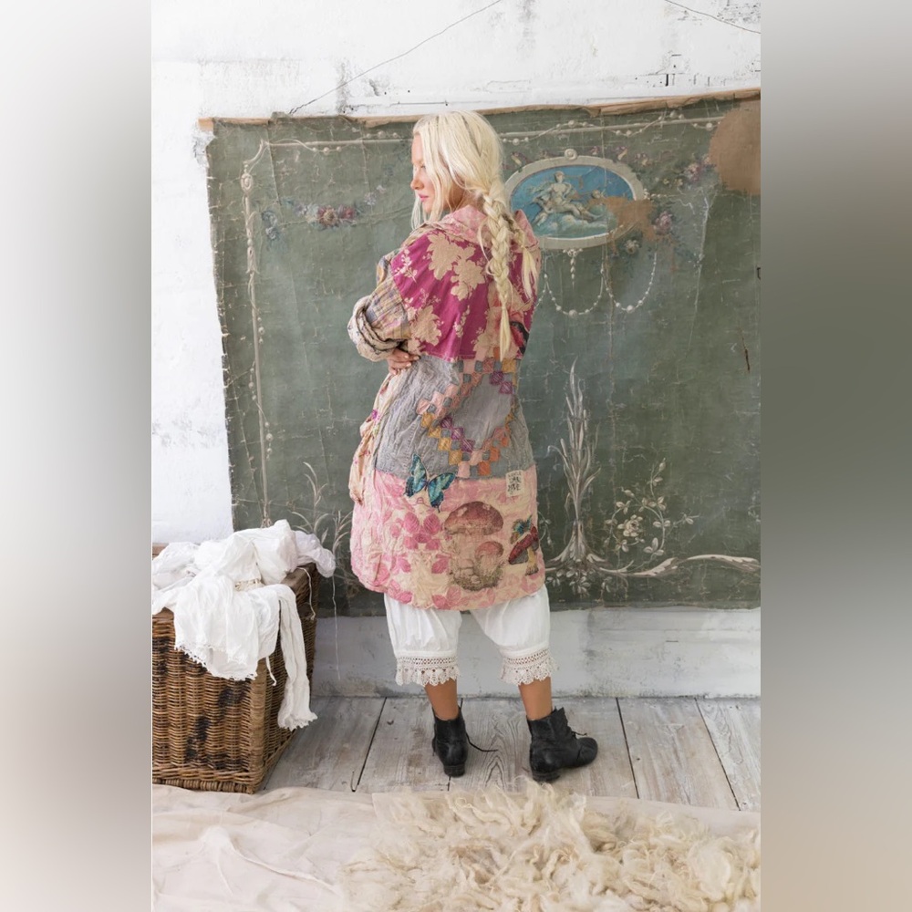 Magnolia Pearl Floral Patchwork Siyah Double Breasted Coat Jacket Abilene - Picture 4 of 14